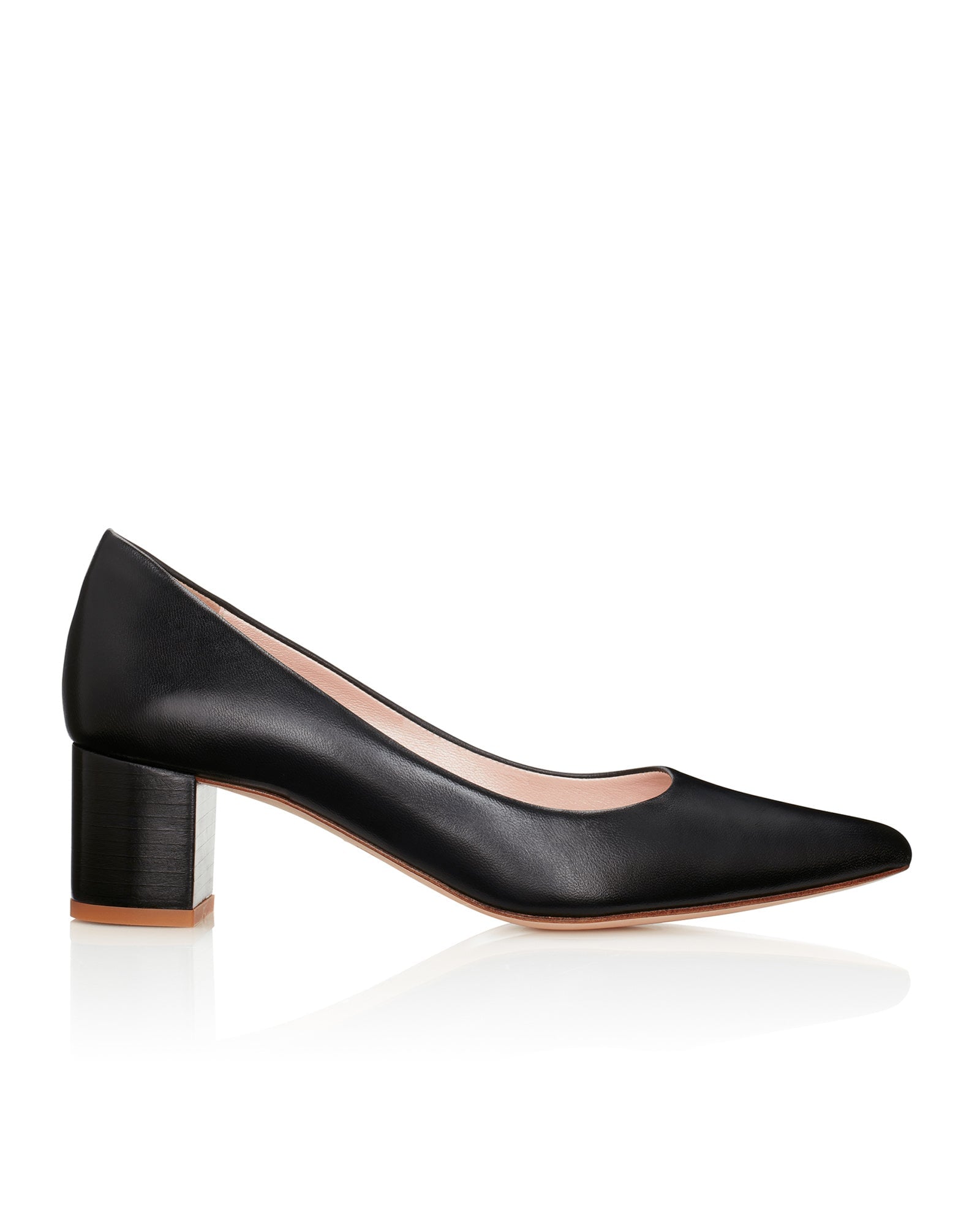 Black leather store block heel pumps