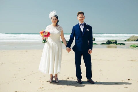Seaside Chic: Claire & Mike's Vibrant Wedding Day in Cornwall card image