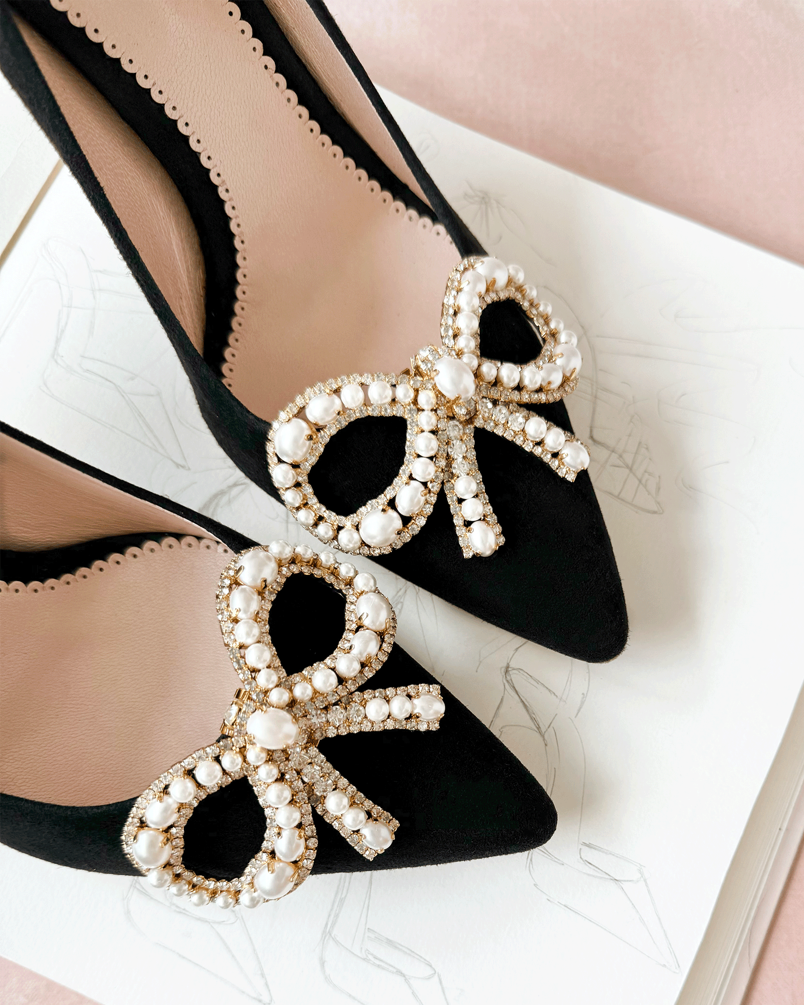 Bronte Pearl & Crystal Bow Shoe Clips Bridal & Fashion Shoe Clip Crystal and Pearl Shoe Clip  image