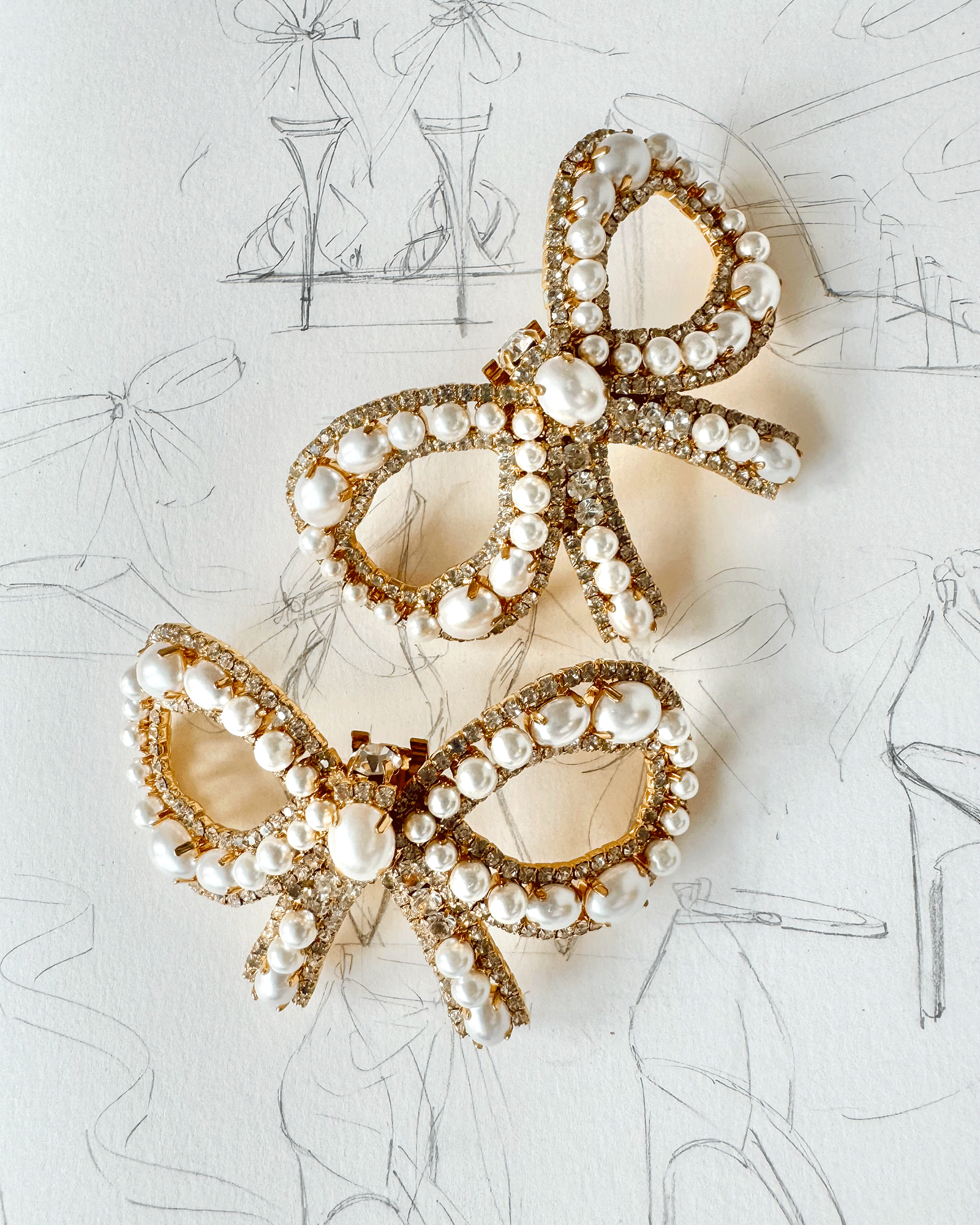 Bronte Pearl & Crystal Bow Shoe Clips Bridal & Fashion Shoe Clip Crystal and Pearl Shoe Clip  image