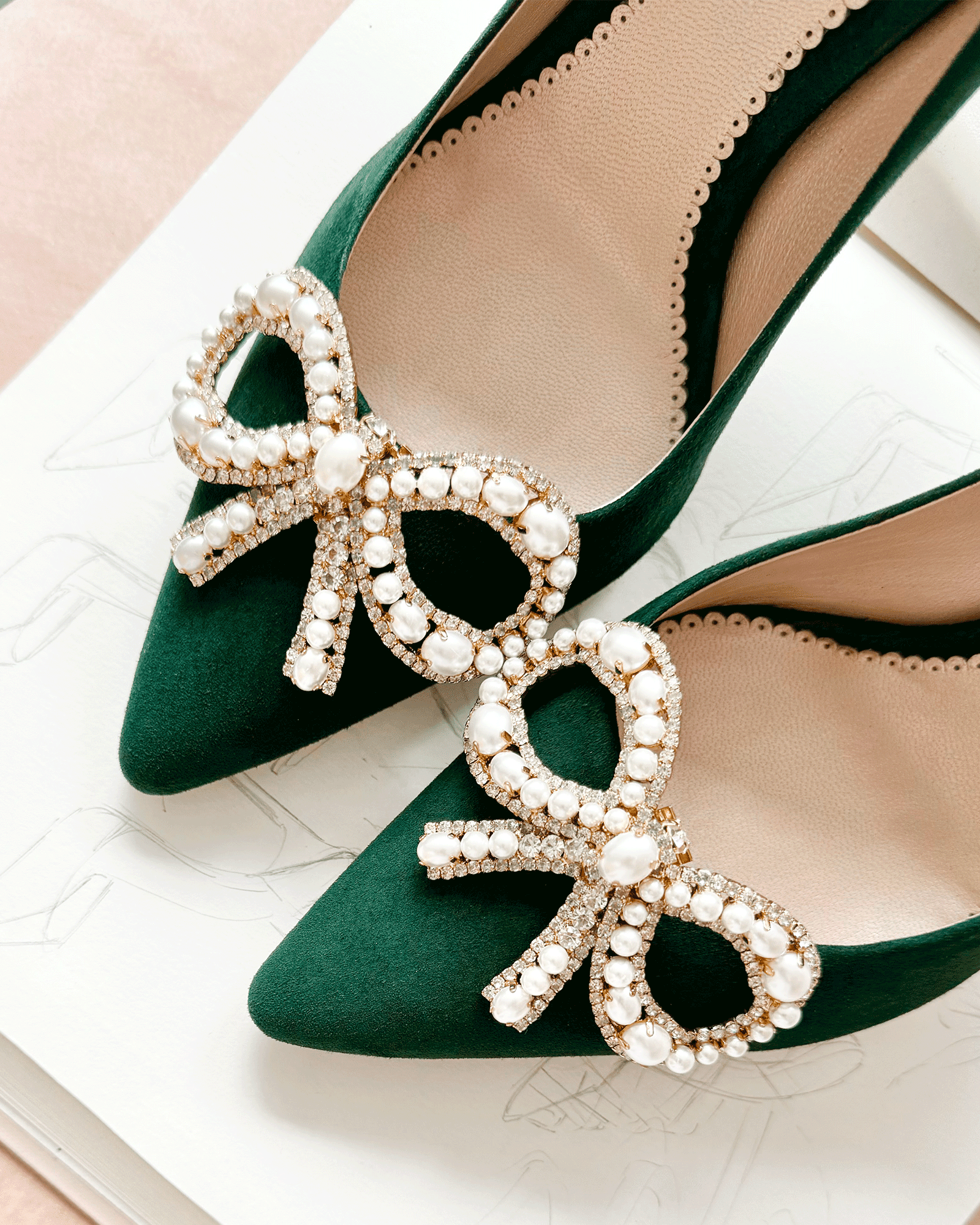 Bronte Pearl & Crystal Bow Shoe Clips Bridal & Fashion Shoe Clip Crystal and Pearl Shoe Clip  image