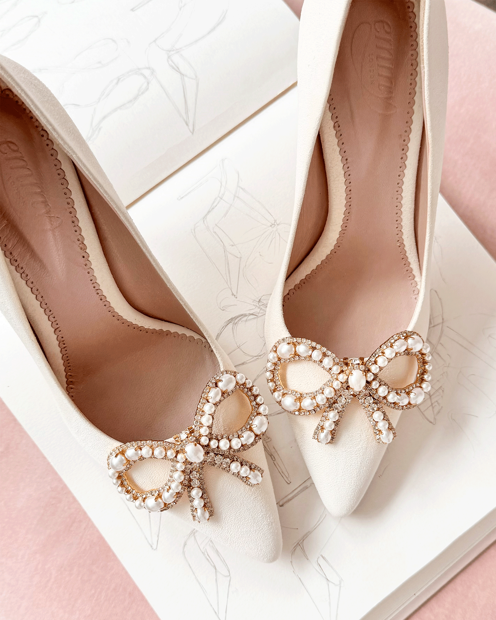 Bronte Pearl & Crystal Bow Shoe Clips Bridal & Fashion Shoe Clip Crystal and Pearl Shoe Clip  image