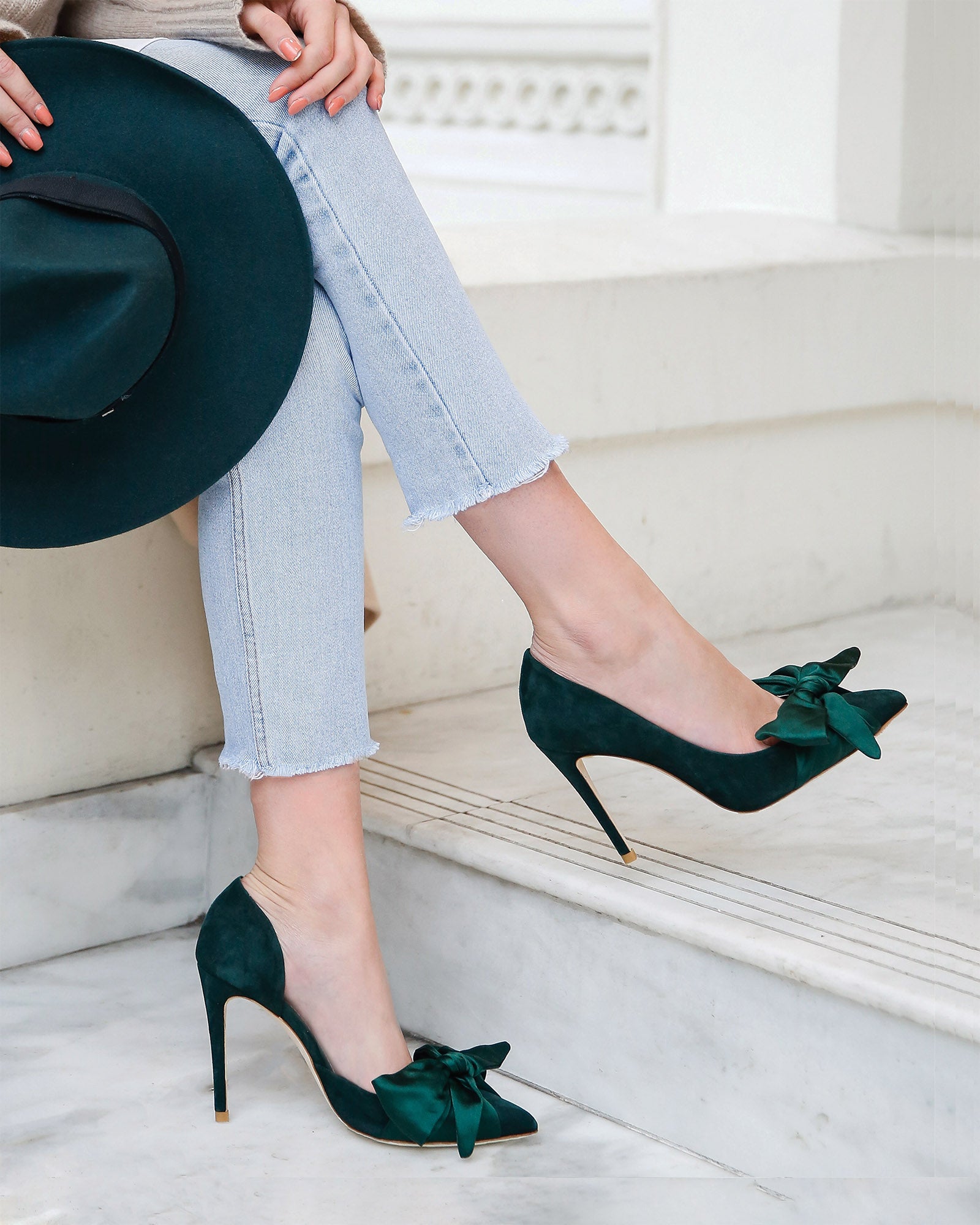 Women's Transparent Rhinestone Bow Pointed Toe Stiletto Heel Wedding Party  Shoes | eBay