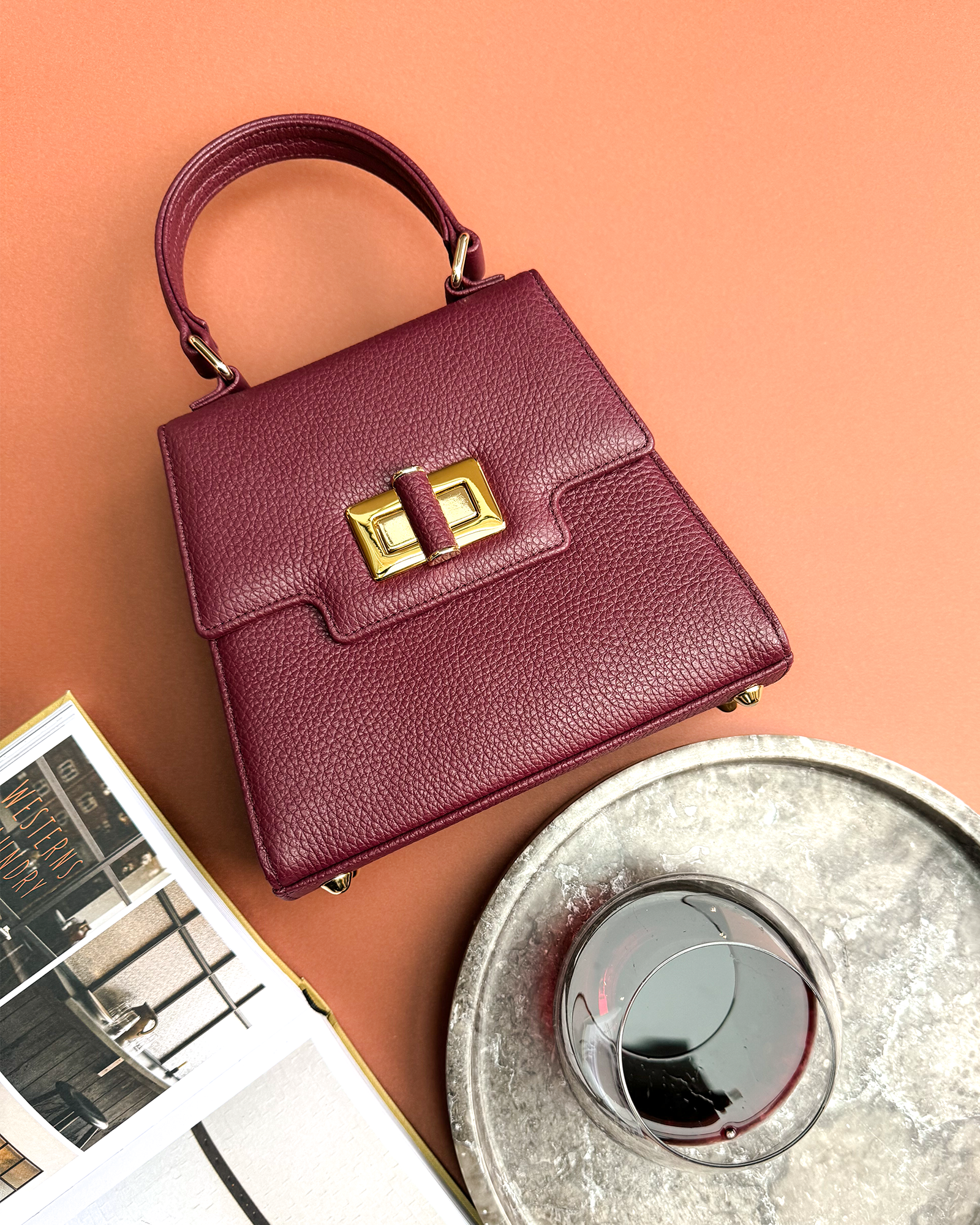 Mabel Bordeaux Textured Leather Bag image